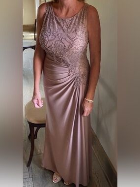 Montage by Mon Cheri Beaded Sleeveless Evening Gown in Mauve